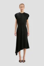 Twist Shoulder Dress In Black